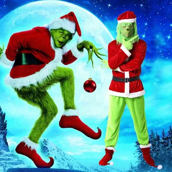 Grinch Kostiumas Helovinas Kalėdų Senio Kostiumas Suaugusiųjų Grinch Cosplay Kostiumas, Kaip Grinch Pavogė Kalėdų Komplektai Su Kauke