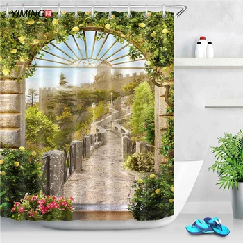Gėlių arkos tiltas kraštovaizdžio dušo užuolaidų, namų dekoravimo užuolaidų miltligė vandeniui diržo kablys dušo užuolaidos 200*180cm