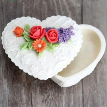 Gėlių širdis rožės dovanų dėžutėje silikono žvakių, rankų darbo muilas gimtadienio, vestuvių tortą dekoratyvinis pelėsių