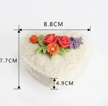 Gėlių širdis rožės dovanų dėžutėje silikono žvakių, rankų darbo muilas gimtadienio, vestuvių tortą dekoratyvinis pelėsių