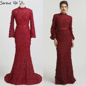 Gėlės Perlai ilgomis Rankovėmis Undinė Vakaro Suknelės Musulmonų Mados Elegantiškas Oficialų Suknelė 2020 Giedras Hill Plius Dydis LA6293