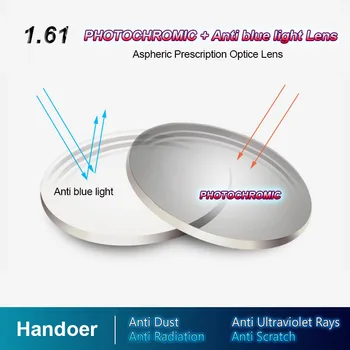 Handoer 1.61 Anti-Blue Ray Apsaugos Photochromic-Pilka Objektyvas Skaitmeninį Įrenginį, Anti-UV Recepto Kompiuterio Lęšiai,2vnt