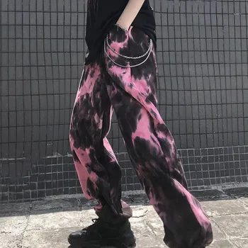 Harajuku Kaklaraištis Dažų Kelnės Moterims Spausdinti Atsitiktinis, Atvėsti Punk Kišenę Laisvus Kelnių Moterų Nuosėdos Gotikos Moterų Hip-Hop Goth Streetwear