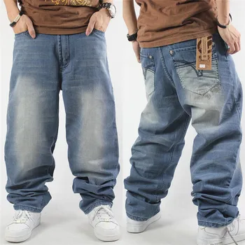 Haremo Stiliaus Didelis Metrų Džinsai Vyrų Banga Naujas Hip-Hop Baggy Jeans Klubo Palaidi Tiesūs Džinsai Kelnės Riedlentė