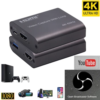 HDMI Video Capture Card HD 1080P 4K 60Hz HDMI USB 3.0 Filmavimo stalo Žaidimas Įrašyti Live Transliacijos Transliacijos Vietos Ciklas