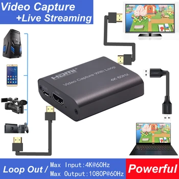 HDMI Video Capture Card HD 1080P 4K 60Hz HDMI USB 3.0 Filmavimo stalo Žaidimas Įrašyti Live Transliacijos Transliacijos Vietos Ciklas