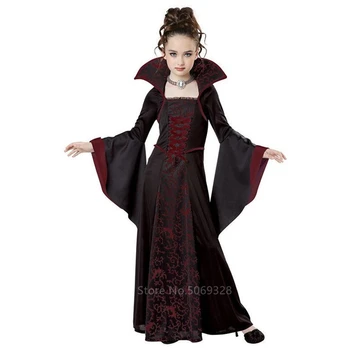 Helovinas kostiumas vaikams Mergaitėms, Ragana, Vampyras Cosplay Viduramžių Vintage Suknelė Vaikų Diena, Miręs drabužiai Karnavaliniai Šalis