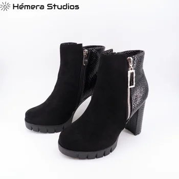 Hemera Studios batai Moterų 2020 m. žiemos aukšto kulno platforma batai dygliuotos šalies užtrauktukas Gyvūnų spausdinti
