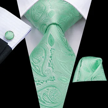 Hi-Tie Šilko Paisley Žolė Žalia Vyrų Kaklaraištis Nustatyti 8,5 cm Mėlyna Vestuvių Ryšius Vyrų Naujo Dizaino Hanky rankogalių segtukai Kokybės Necktie