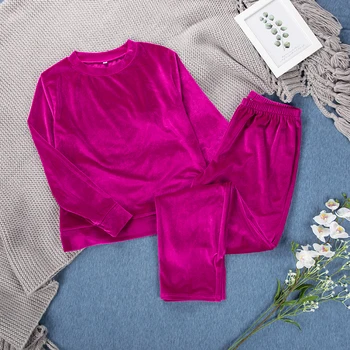 HiLoc Kietas Ilgomis Rankovėmis Aksomo Pižama Viršūnės Ir Kelnės Žiemos Pižamos Moterims Sleepwear Šiltas Slim Naktį Nešioti Rudenį 2020 M. Namų Kostiumai