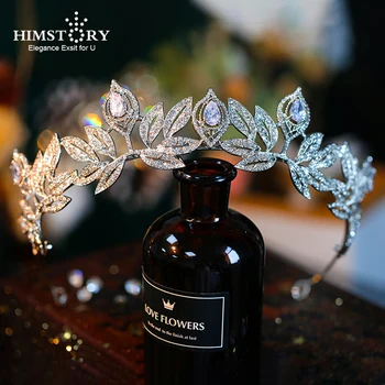 HIMSTORY Mados Vestuvių Plaukų Aksesuarai Cirkonis kalnų krištolas Haedbands už Nuotaka Crystal Crown Gėlių Elegantiškas Plaukų Papuošalai