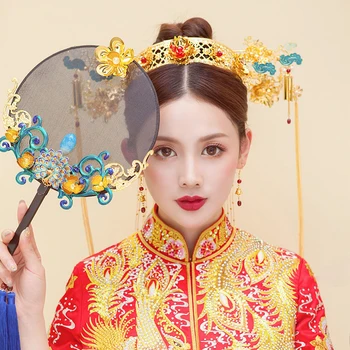 HIMSTORY Prabangus Tradicinės Kinų Vestuvių Plaukų Aksesuarai, Retro Kostiumų Princesė Karalienė Kutas Hairwear Vinjetė Papuošalai
