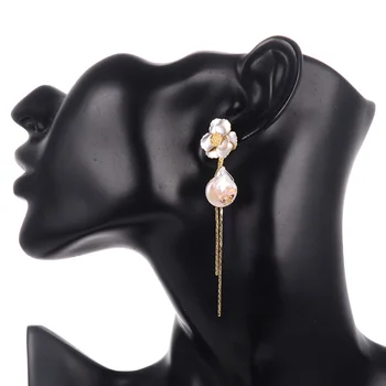 Hongye Derliaus Gėlių Metalo Ilgai Kutas Gamtos Ašaros formos Perlai Lašas Auskarai Moterų Mados Brincos Fine Jewelry 2020 m.