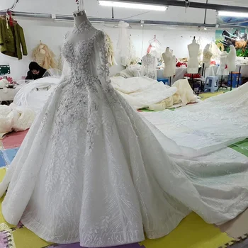 HTL358 musulmonų Vestuvių Suknelės su vestuvių aukšto kaklo, ilgomis rankovėmis, pavyzdžiui, balta vestuvinė suknelė su nuimamais traukinio suknia na wesele