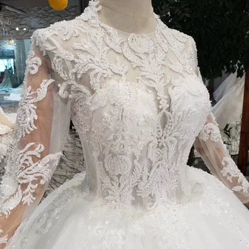 HTL362 musulmonų kamuolys suknelė Vestuvių Suknelės 2020 m. su ilgomis rankovėmis, O-kaklo grindų ilgis grožio vestuvių suknelė vestuvių suknelės, pvz., baltas