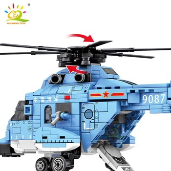 HUIQIBAO 375PCS Z-18 Sraigtasparnių, Naikintuvų Kūrimo Bloką, Karinės Armijos Miestas lėktuvas Lėktuvo Modelis Plytų Statybos Vaikų Žaislas