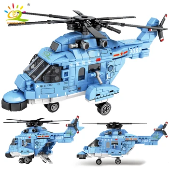HUIQIBAO 375PCS Z-18 Sraigtasparnių, Naikintuvų Kūrimo Bloką, Karinės Armijos Miestas lėktuvas Lėktuvo Modelis Plytų Statybos Vaikų Žaislas