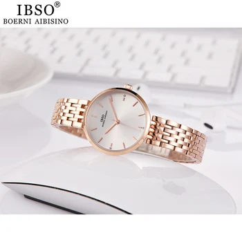 IBSO Prekės ženklo Moterų Kvarciniai Laikrodžiai Mados Prabangių Apvalus Ciferblatas Rose Gold Žiūrėti Ponios Nerūdijančio Plieno Laikrodis Montre Femme