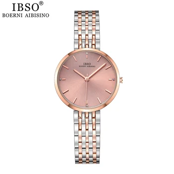 IBSO Prekės ženklo Moterų Kvarciniai Laikrodžiai Mados Prabangių Apvalus Ciferblatas Rose Gold Žiūrėti Ponios Nerūdijančio Plieno Laikrodis Montre Femme