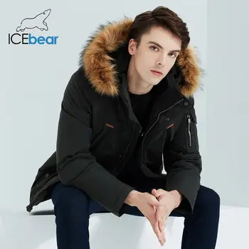 ICEbear 2020 m. žiemos nauja, vyriški striukė vidutinio ilgio medvilnės striukė su kailio apykakle prekės ženklo drabužių MWD20897D