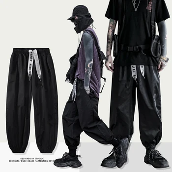 IiDossan Juostelės Streetwear Krovinių Kelnės Vyrams Poilsiu Vyrų Pavasarį Hip-Hop darbo drabužiai Japonijos Streetwear Kelnes Pantalones Juoda