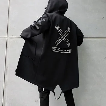 Ilga Striukė Vyrams Spausdinimo Mados 2019 M. Pavasarį Harajuku Švarkelis Paltas Vyrų Atsitiktinis Outwear Hip-Hop Streetwear Paltai WG198