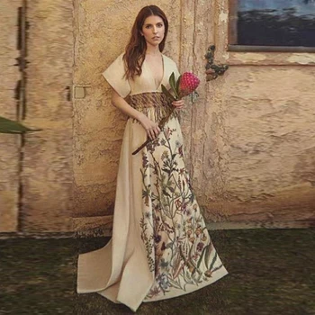 Ilga Suknelė Dizaineris Aukštos Kokybės 2020 Naujas Moterų Sexy Derliaus Elegantiškas Gentlewoman V-Kaklo Spausdinti Susiuvimo Atsitiktinis Suknelės, Šaliai