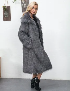 Ilgais Žiemos Dirbtiniais Kailių Paltai, Pasukite Žemyn Apykaklės 2020 Kilimo Ir Tūpimo Tako Moterų Mados Plius Dydis Streetwear Purus Tirštėti Šiltas Padirbtų Kailių Paltai