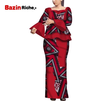 Ilgomis Rankovėmis Sijonas Rinkiniai Dashiki Afrikos Suknelės Moterims Afrikos Spausdinti Pavasario Moterų 2021 Populiarus Suknelės WY6774