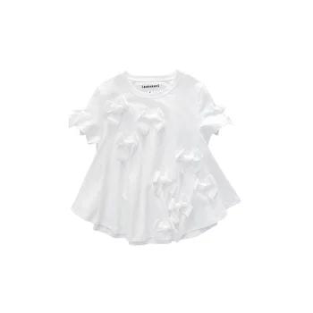 Imakokoni baltas lankas trumpomis rankovėmis, originalaus dizaino saldus ir plonas laukinių marškinėliai moteriška vasaros 182305