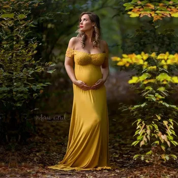 Imbieras Jersey Motinystės Ilga Suknelė Už Nuotrauką Šaudyti Velniop Kaklo Motinystės Fotografija Rekvizitai Ilgos Suknelės Nėštumo Nėrinių Suknelė