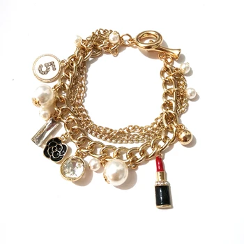 Imituojamas perlų Karoliukai Dizaino kanalo cc apyrankės & bangles moterų bijoux No. 5 Prabanga Apyrankę pulseiras feminina