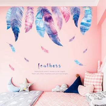 Ins mergina dažytos plunksnų lipdukai namų sienos lipdukas miegamasis, svetainė, vaikų kambarys apdailos, sienų dekoras namo apdaila