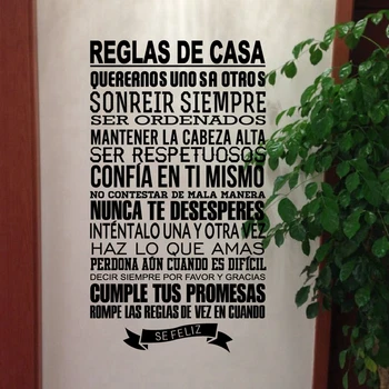 Ispanijos namų taisyklės sienų lipdukai namų dekoro , Vinilo Decal ispanijos Versija Šeimos Citatos Namų Puošybai nemokamas pristatymas