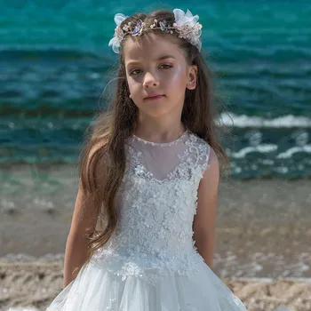 Išgalvotas mergaitės suknelės vestido menina baltųjų gėlių mergaičių suknelės su traukiniu vaikai keltas kamuolys suknelė pirmosios komunijos suknelės 2019
