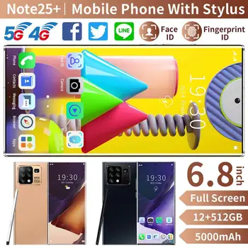 Išmanusis telefonas Galxy Note25+ per Visą ekraną 6.8 colių Pasaulio Versija Deka Core 12G 512G Android10 5G Face ID Atrakinta 5000mAh Sandėlyje