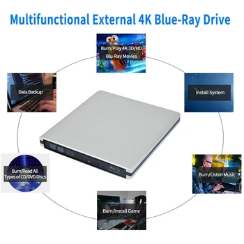 Išorės Blu-Ray DVD Drive 3D USB 3.0 Portable Bluray DVD CD Burner RW CD Eilės OS Windows 7 8 10 Linxus PC