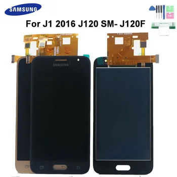 J120 LCD ekranas SAMSUNG Galaxy J1 2016 J120 SM - J120F J120M Ekranas Jutiklinis Ekranas skaitmeninis keitiklis Su ryškumas adjustmen