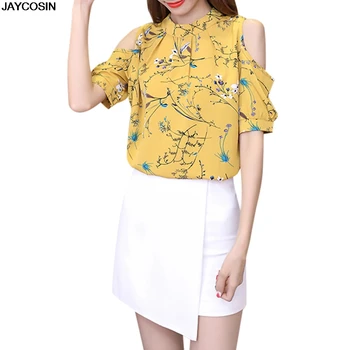 JACOSIN 2019 Moterų Šifono marškinėliai Vasaros Gėlių Ponios Trumpas Rankoves Off Peties Spausdinti Palaidinė Atsitiktinis Marškinėliai moterims 3.18