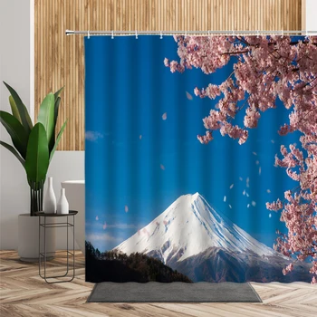 Japonijos Dekoracijos Dušo Užuolaidos Fuji Sakura Sakura Gėlių Vonios Užuolaidos Nustatyti Vandeniui Spausdinta Medžiaga Namo Vonios Dekoras