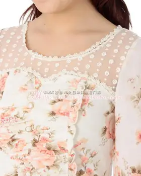 Japonijos l*z lisa gėlių spausdinti mezgimo akių hemline marškinėliai