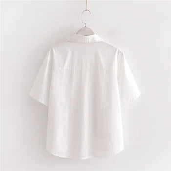 Japonijos Mori Mergina Kawaii Balti Marškiniai Vasaros Pasukite Žemyn Apykaklės Moteris Palaidinės 2020 Mygtuką Up Cute Kačių Siuvinėjimo Lanką Kišenės Viršūnės