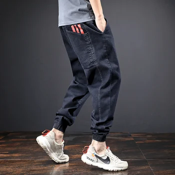 Japonijos Vintage Mados Vyrai Džinsai Spausdinti Dizaineris Džinsinio Krovinių Kelnės Dydis 28-46 Streetwear Hip-Hop Džinsai Vyrams Jogger Haremo Kelnės
