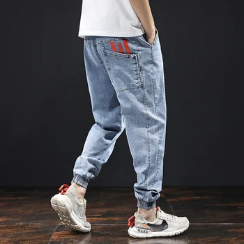 Japonijos Vintage Mados Vyrai Džinsai Spausdinti Dizaineris Džinsinio Krovinių Kelnės Dydis 28-46 Streetwear Hip-Hop Džinsai Vyrams Jogger Haremo Kelnės