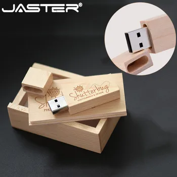 JASTER LOGOTIPAS individualų medinė usb + box usb flash drive, originali atminties klijuoti medienos pendrive 4GB 8GB 16GB 32GB 64GB vestuvių dovanos