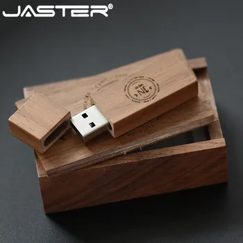 JASTER LOGOTIPAS individualų medinė usb + box usb flash drive, originali atminties klijuoti medienos pendrive 4GB 8GB 16GB 32GB 64GB vestuvių dovanos