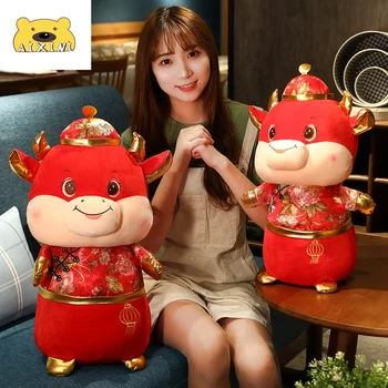 Jautis 2021 Simbolis 2021 Žaislas Kinų Stiliaus Lėlės Jautis Galvijų Pliušinis Žaislas Mielas Raudona Pieno Karvė Talismanas Įdaryti Vaikams Gimtadienio Dovana