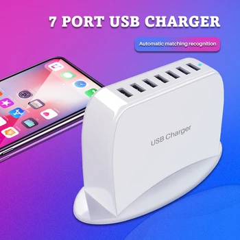 JAV Plug Multi Port USB Charger7-Port 40W8A Desktop USB Įkrovimo Stoties 