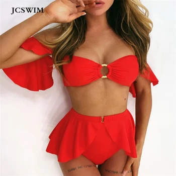 JCSWIM Aukšto Juosmens maudymosi Kostiumėliai Moterims, Push Up Pynimas Bikini Mujer 