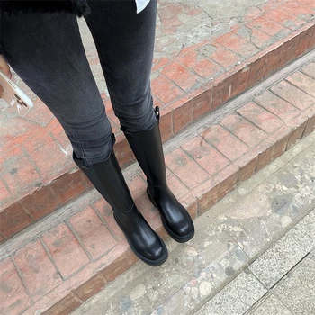 JIANBUDAN Elastinės juostos Kelio ilgi batai mada, Suapvalinti Tne Moterų Rudens batai Storio vienintelis Žiemos pliušinis Šiltas 